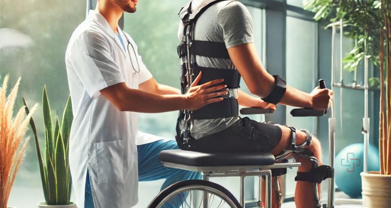 Physiotherapy Session for Paralysis Recovery - Patient Undergoing Rehabilitation with Therapist Assistance
