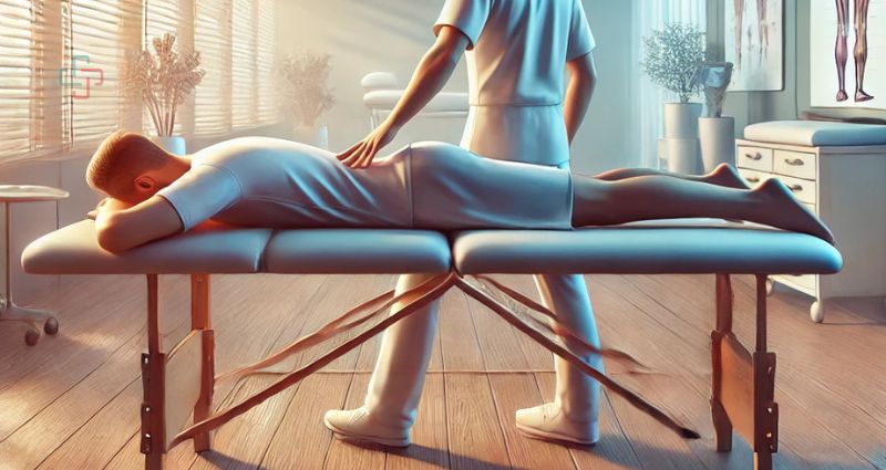 Physiotherapy session focusing on stress relief through guided relaxation, massage therapy, and breathing techniques.