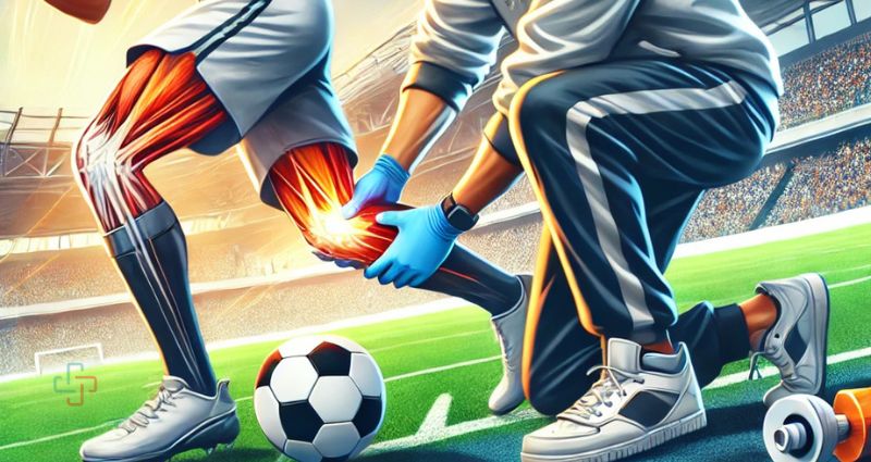 Sports Injury Prevention & Recovery – Professional Illustration Highlighting Common Injuries and Physiotherapy Techniques